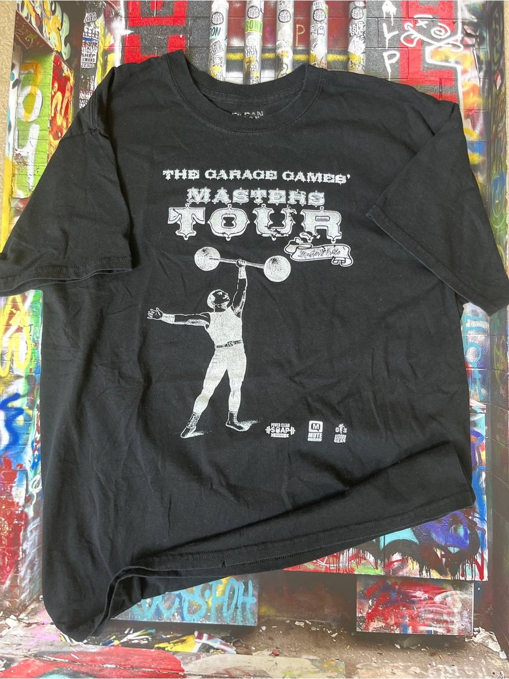The Garage Games ‘Masters Tour' Graphic Black Tee - Retro Weightlifter Print